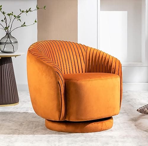 Elegant Ivory Barrel Swivel Chair with Velvet Upholstery and Smooth 360° Rotation