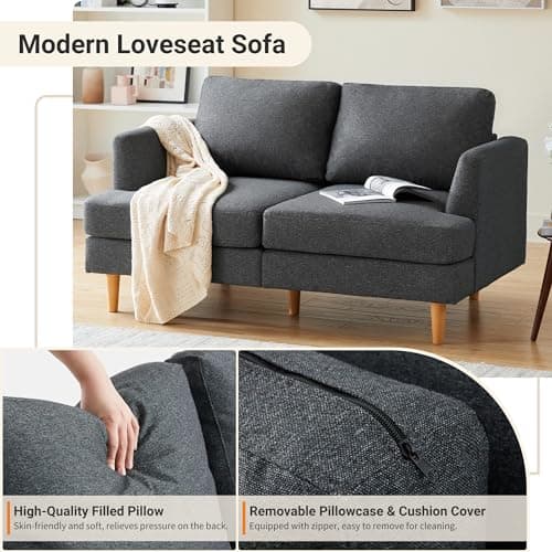 Dark Grey Mid Century Modern Loveseat Sofa for Small Spaces
