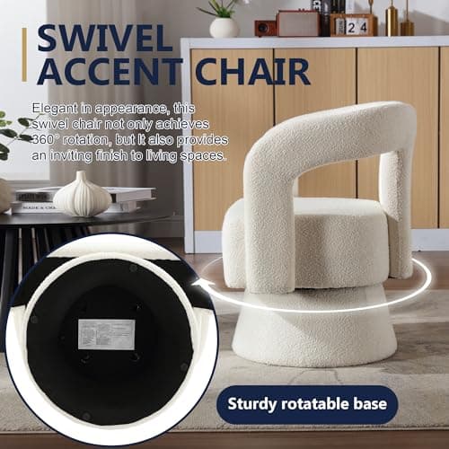 Modern Swivel Accent Chair - Beige, Mid-Century Inspired Living Room Chair