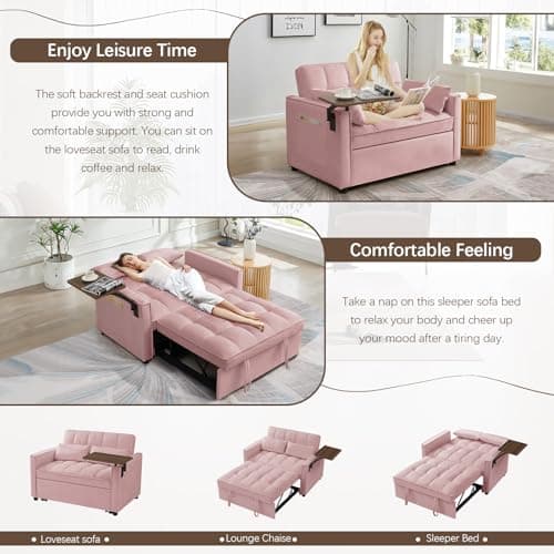 3 in 1 Velvet Sleeper Sofa Bed for Small Spaces (Pink)