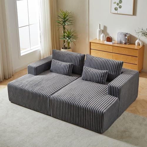 Beige Oversized Chaise Lounge Chair, 87" Plush Corduroy Sofa