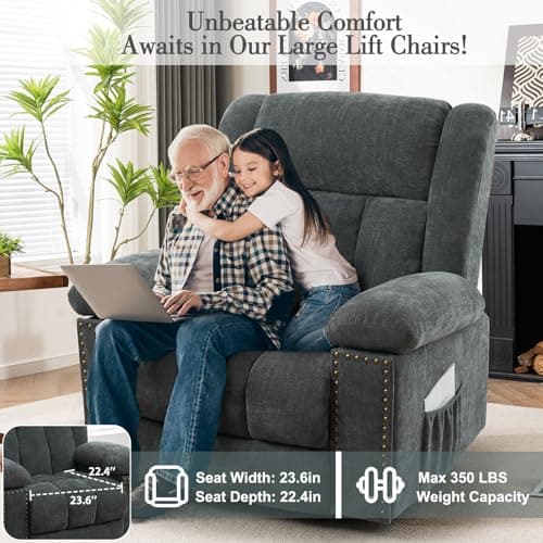 Grey Blue Electric Recliner Chair with Heat & Massage for Seniors