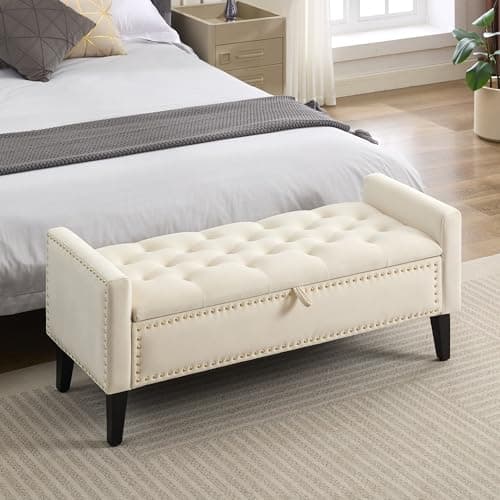 Dusty Blue Velvet Storage Bench with Bedside Ottoman Legs