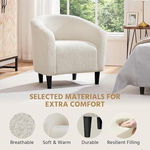 Yaheetech Furry Accent Barrel Chairs Set of 2 - Soft Padded Armrests, Ivory