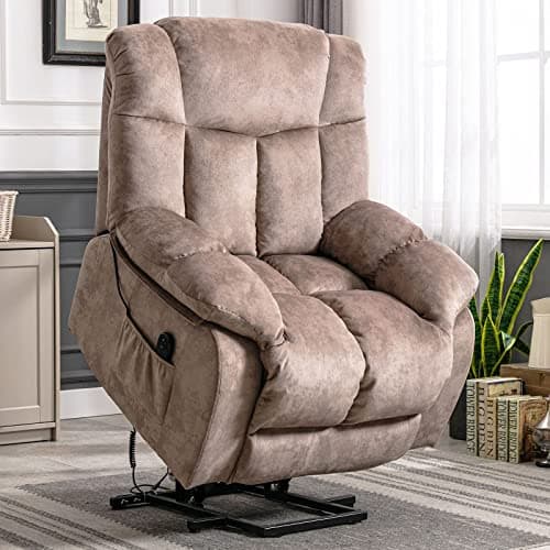 CANMOV Heavy Duty Lift Recliner Chair for Elderly-Antiskid Fabric, Safety Mechanism, Light Tan