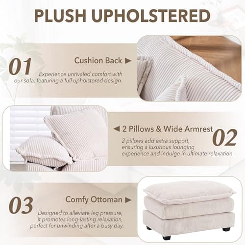 56.3" Oversized Corduroy Chaise Lounge with Ottoman, Plush Seat for Living Room