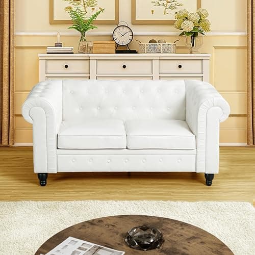 Naomi Home White Chesterfield Tufted Sleever Love Seat 42133AM