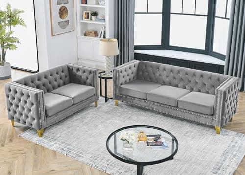 Oversized Velvet Chesterfield Sofa Set, Modern Couch Chair with Button Nailhead