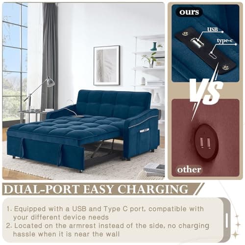 Modern 3-in-1 Sleeper Sofa with USB Port for Small Spaces