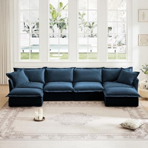 156" W Modern Chenille U-Shaped Sofa with Ottoman, Comfy 4-Seater for Living Room, Office