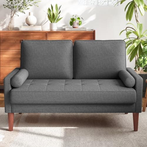 Vesgantti Mid Century Modern Love Seat Sofa, Grey, Easy Assembly