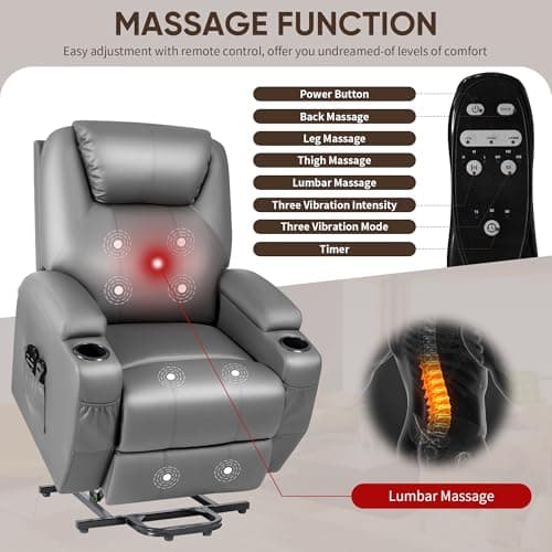 JUMMICO Power Lift Massage Recliner Chair for Elderly (Gray)
