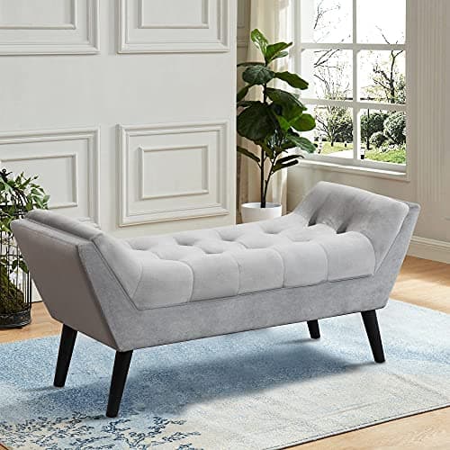 Andeworld Tufted Fabric Footstools for Bed Room - Gray