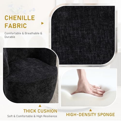 360 Degree Swivel Barrel Chair in Black Chenille Fabric