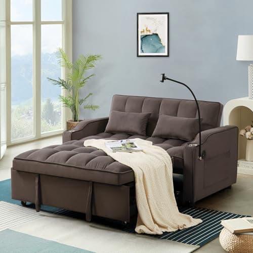 Modern Black Velvet 3-in-1 Sleeper Sofa Bed with USB Ports & Adjustable Backrest