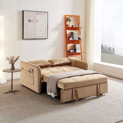 Modern 3-in-1 Tufted Velvet Sleeper Sofa with USB for Small Spaces