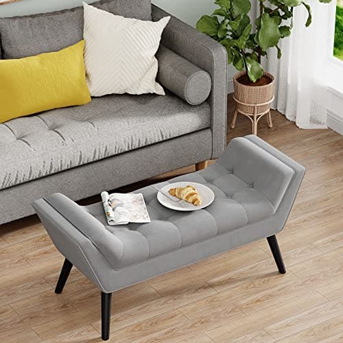 Andeworld Tufted Fabric Footstools for Bed Room - Gray