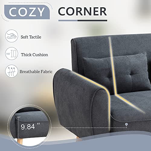 Shintenchi Dark Grey Mid Century Fabric 2-Seat Loveseat Sofa