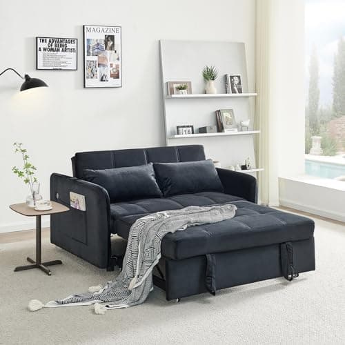 Light Grey Convertible Futon Sofa Bed with Side Pocket