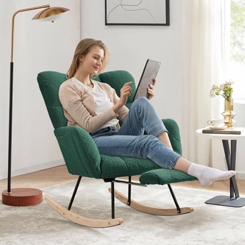 JEEOHEY Teddy Glider Rocking Chair with Footrest and High Backrest for Nursery, Living Room, and Bedroom (Caramel)