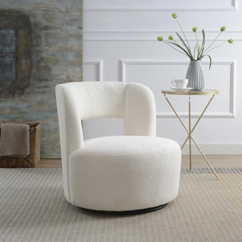GDFStudio Cream Swivel Armless Chair for Living Room & Bedroom