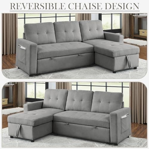 Modern Modular Sectional Sofa with Reversible Chaise, Convertible 3-Seat Couch, Comfy Upholstery in Grey