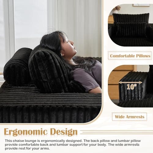 Oversized Chaise Lounge Chair for Indoor Living Room, Black