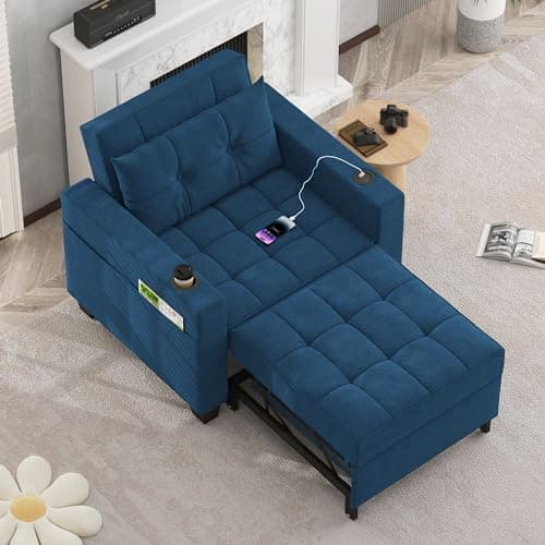 DURASPACE 3-in-1 Convertible Pull Out Sofa Bed with USB, Gray Faux Leather for Living Room