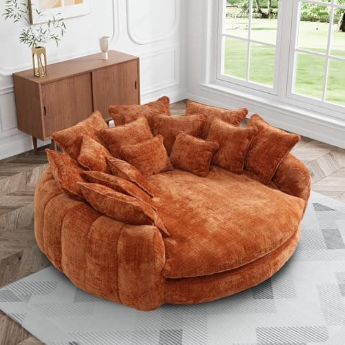 81.1" Oversized Fluffy Lazy Bean Bag Sofa with 14 Pillows, Orange Chenille Bed Cushion