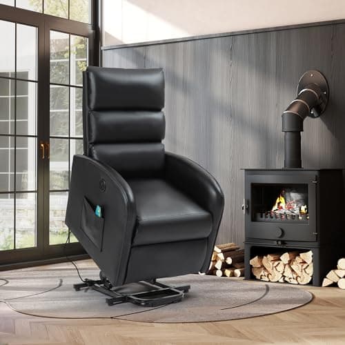 AVAWING Electric Recliner with Heat & Massage for Seniors, Khaki Fabric Side Pocket & USB Port