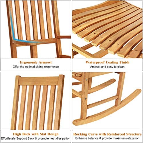 Giantex Natural Acacia Wood Rocking Chair for Garden and Patio