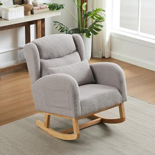 Upholstered Boucle Glider Rocking Chair for Nursery and Baby Room