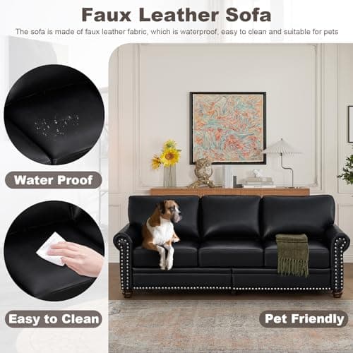 JEEOHEY Modern Faux Leather Sofa with Storage and Rolled Arm