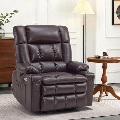 MCombo Large Dual Motor Power Recliner Sofa with Massage & Heat (Dark Brown, Large-Wide)