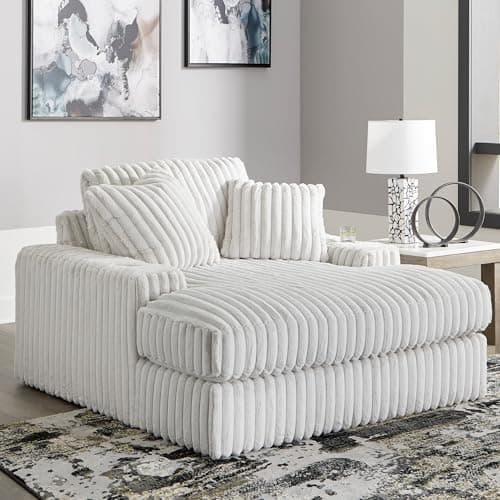 Signature Design by Ashley Stupendous White Oversized Chaise with Cup Holders and USB Ports