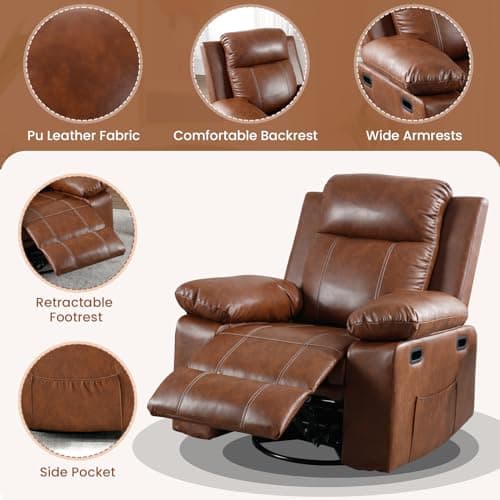 Swivel Rocker Massage Chair for Adults with Heat and Vibration