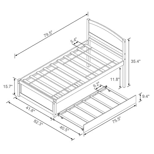 Natural Solid Wood Twin Pull Out Daybed with Trundle and Slat Support