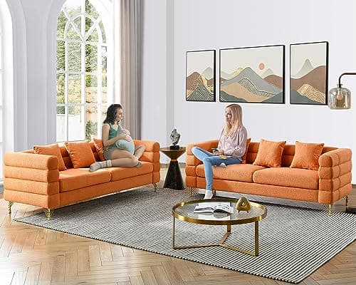 Oversize 2 Pieces Sofa Set, 81 Inch Comfy 3 Seater Sofa, Modern Futon Couch, Bouclé Teddy Cloud Sofa
