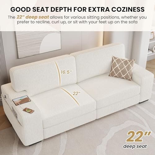 Yaheetech 83.5" Modern 2 Seater Corduroy Sofa with USB Ports & Storage Pockets