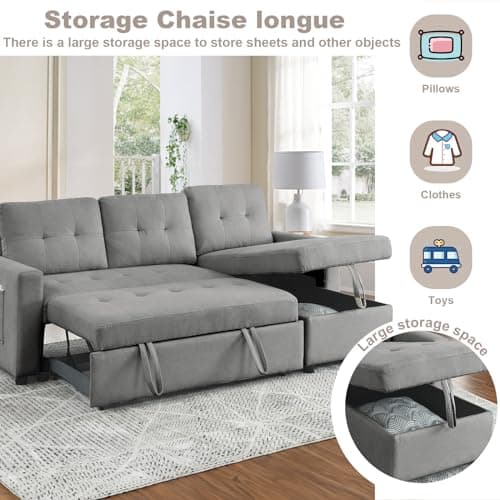 L-Shaped Convertible Sleeper Sofa Couch with Storage for Small Space Apartment