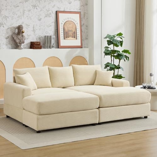 Black 3 Seater Fluffy Cloud Modular Sofa with Chaise Lounge, 82" W