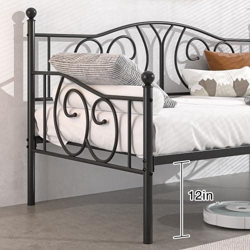 Metal Daybed Frame with Classic Headboard, Twin Size, Black