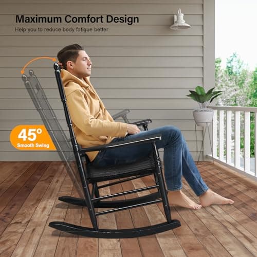 VINGLI Outdoor Wood Rocking Chair, Black, 450 lbs Capacity