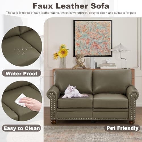 Modern Loveseat with Storage, Faux Leather Sofa