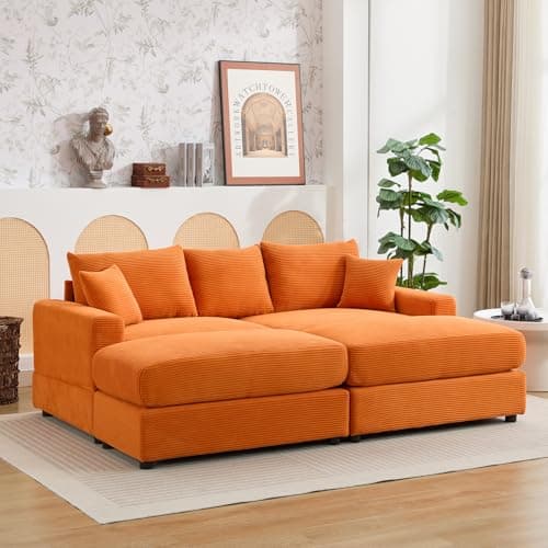 Black 3 Seater Fluffy Cloud Modular Sofa with Chaise Lounge, 82" W