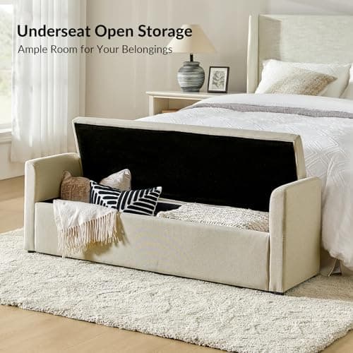 HULALA HOME Beige Modern Storage Bench with Throw Pillows