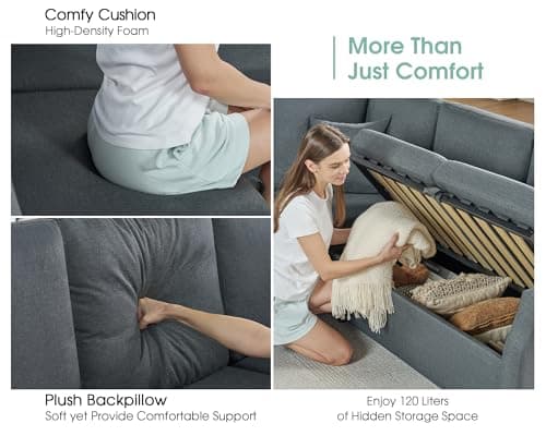 Jocisland 85" Oversized L-Shaped Sleeper Sofa with Storage, Grey Linen