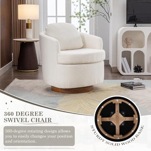 JEEOHEY 30 Ivory Swivel Barrel Chair - Modern Boucle Accent Chair for Nursery, Living Room, Bedroom, Club