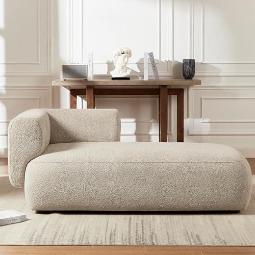 Boucle Cream Upholstered Chaise Lounge for Living Room Bedroom