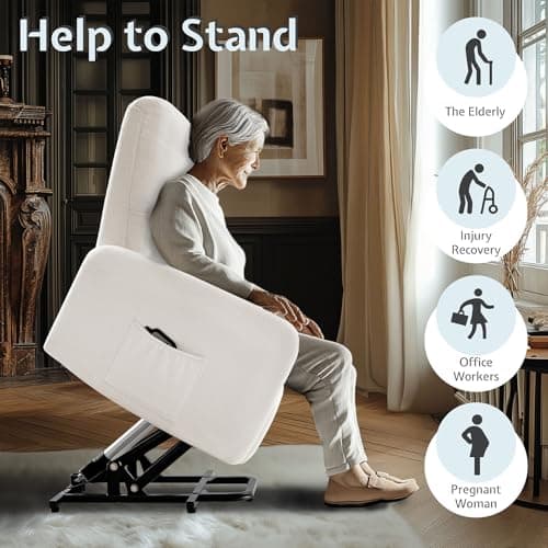 Jocisland Electric Recliner for Elderly, Teddy White with High Back & Side Pocket